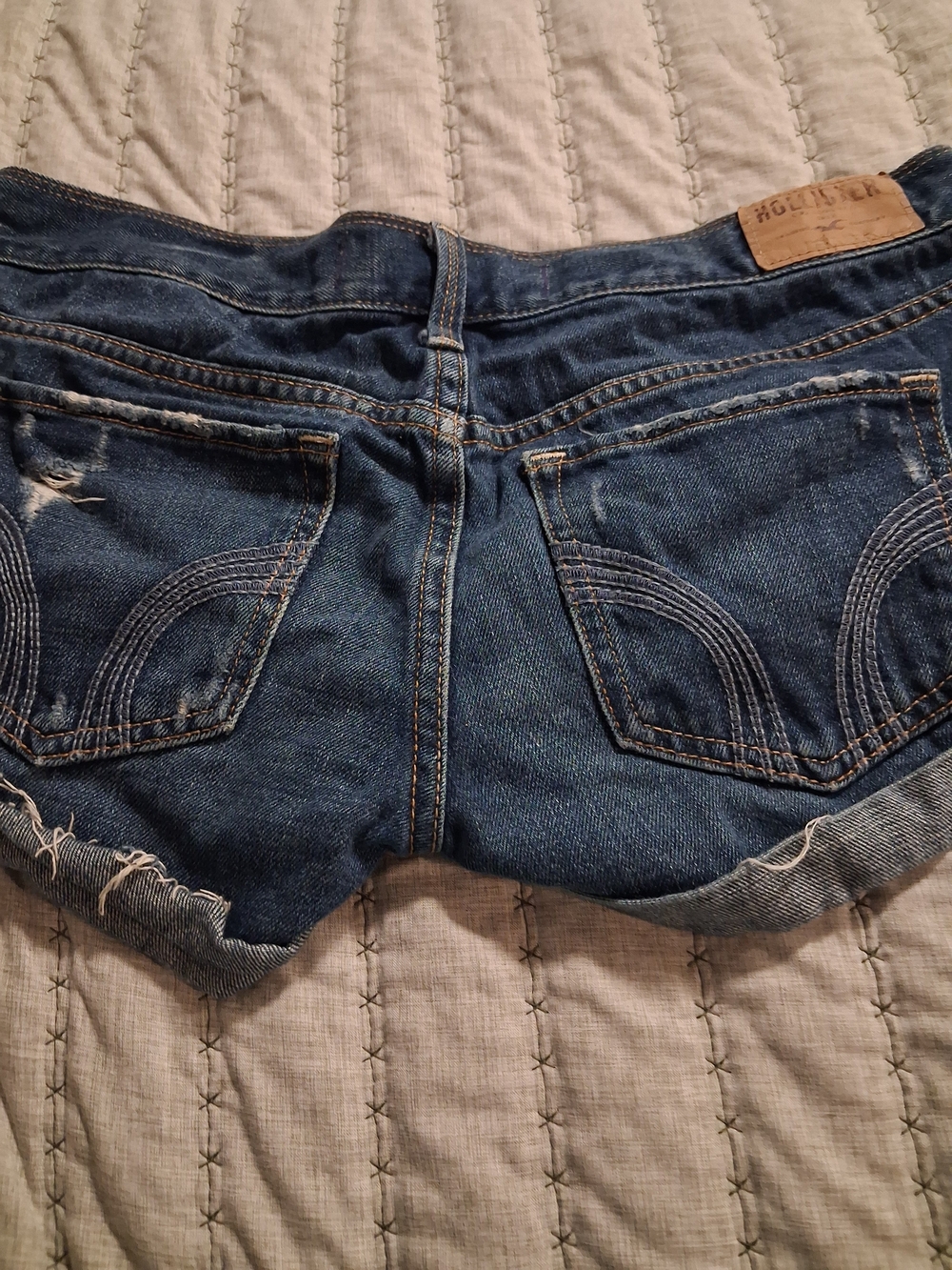 Hollister Rolled Hem Distressed Denim Shorts - Blue - Picture 4 of 6